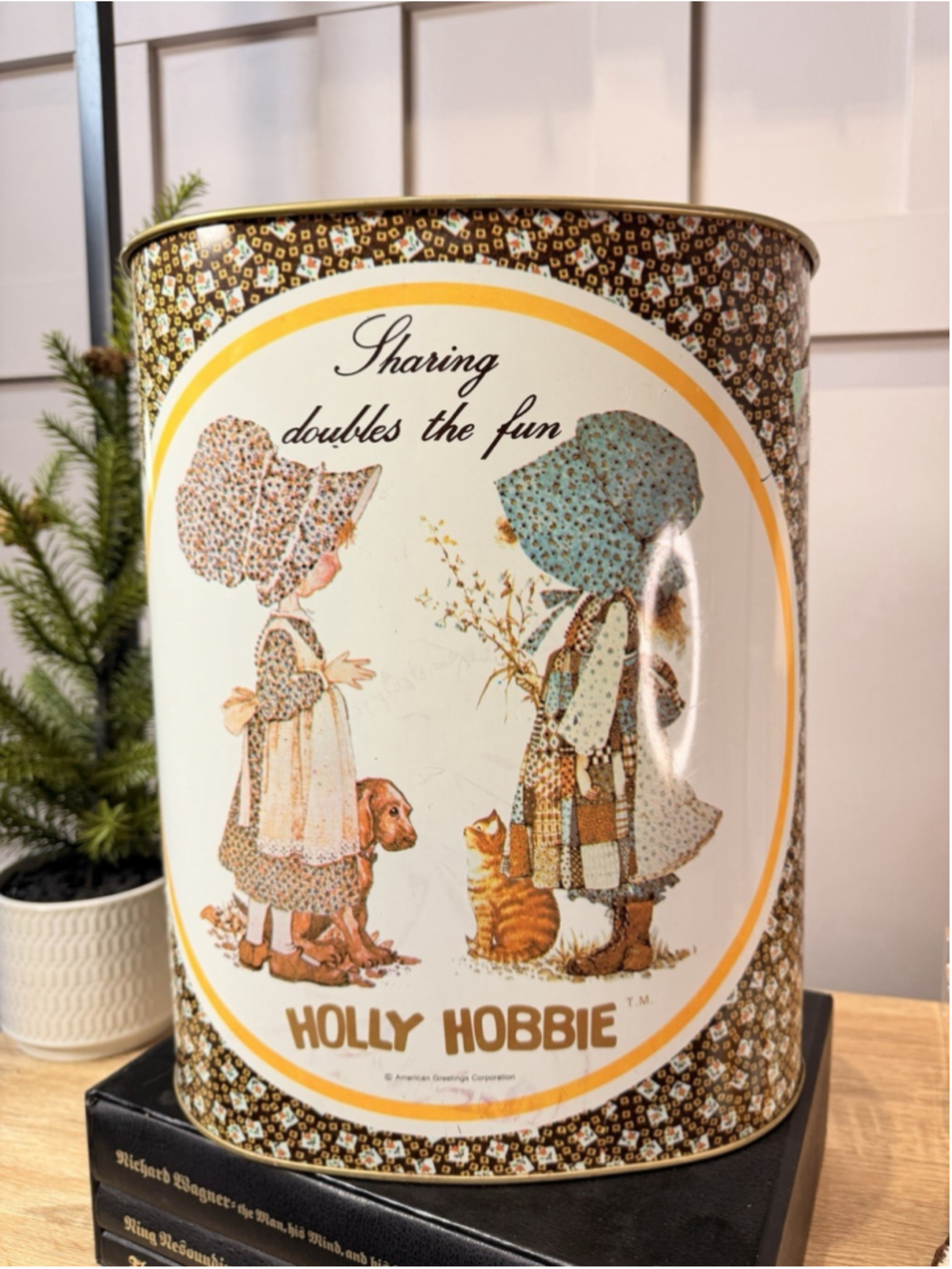 Holly Hobby VTG Metal Trash Can Decals Medium Size HTF Bathroom Office Decor